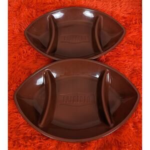 NWT 2 Set Plastic Brown NFL Football Sports Superbowl Chip & Dip Serving Trays